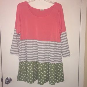 Pink and green layered top